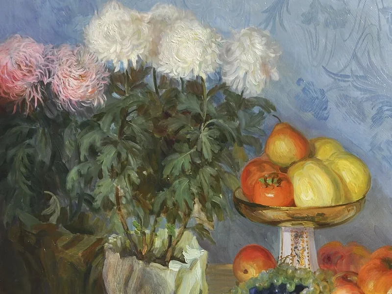 1878-Josef Julius Durst - Natura morta con astri e frutta